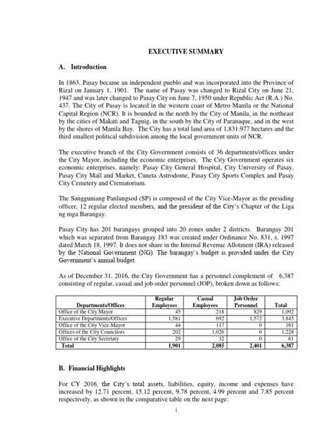 pasay city region|EXECUTIVE SUMMARY A. Introduction .